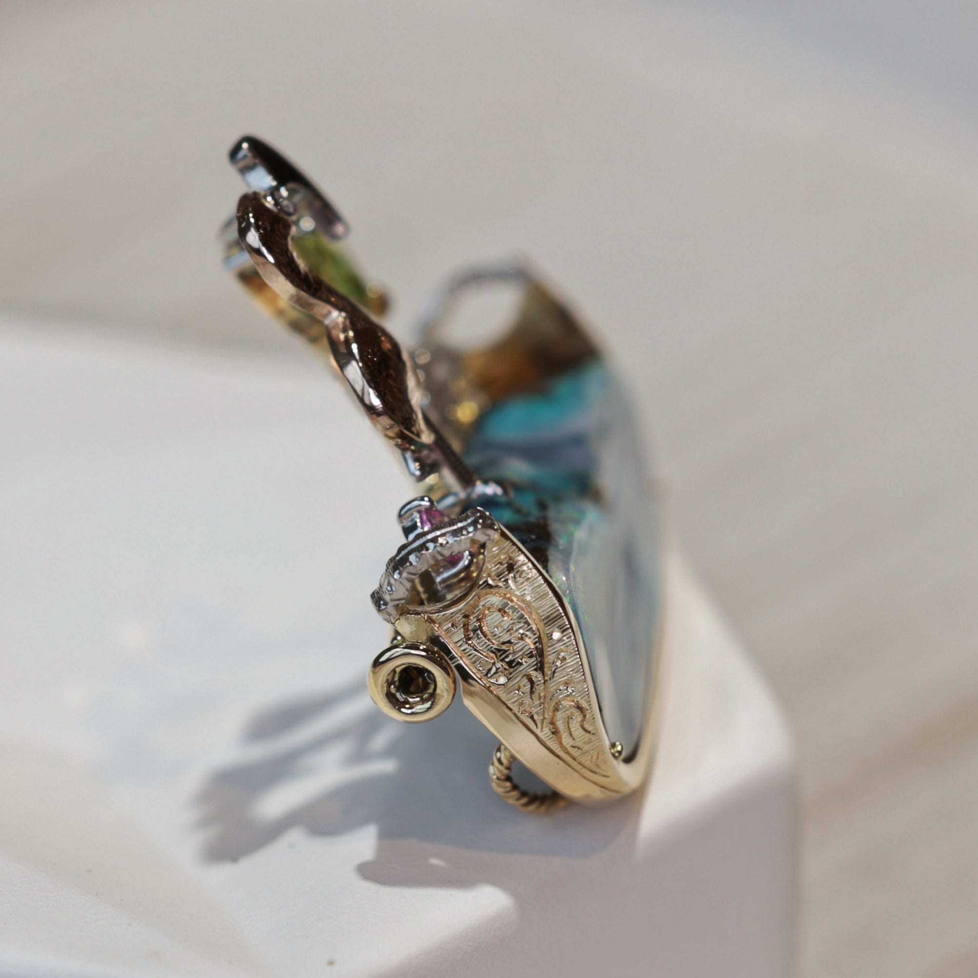 フラミンゴ ブローチ・ネックレス2way ボルダーオパール3.5ct